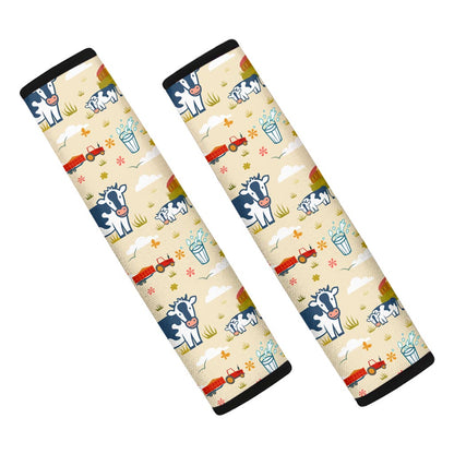 Cartoon Dairy Cow Farm Pattern Print Car Seat Belt Covers