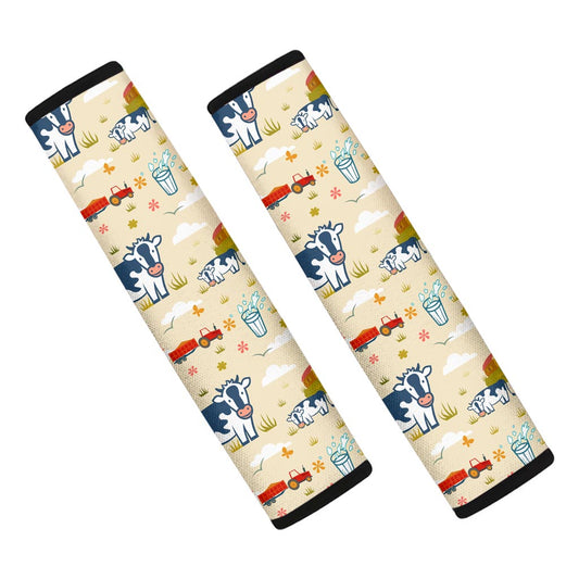 Cartoon Dairy Cow Farm Pattern Print Car Seat Belt Covers