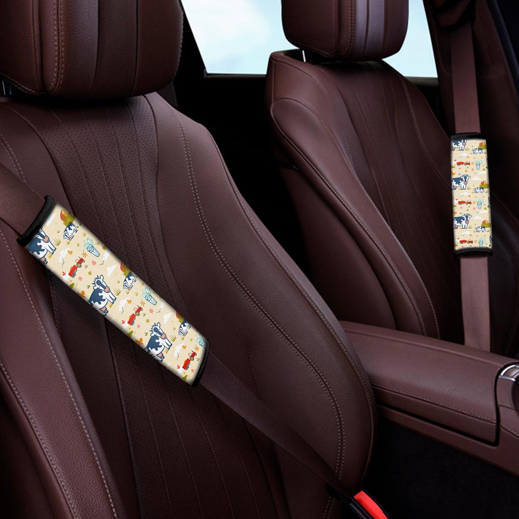 Cartoon Dairy Cow Farm Pattern Print Car Seat Belt Covers