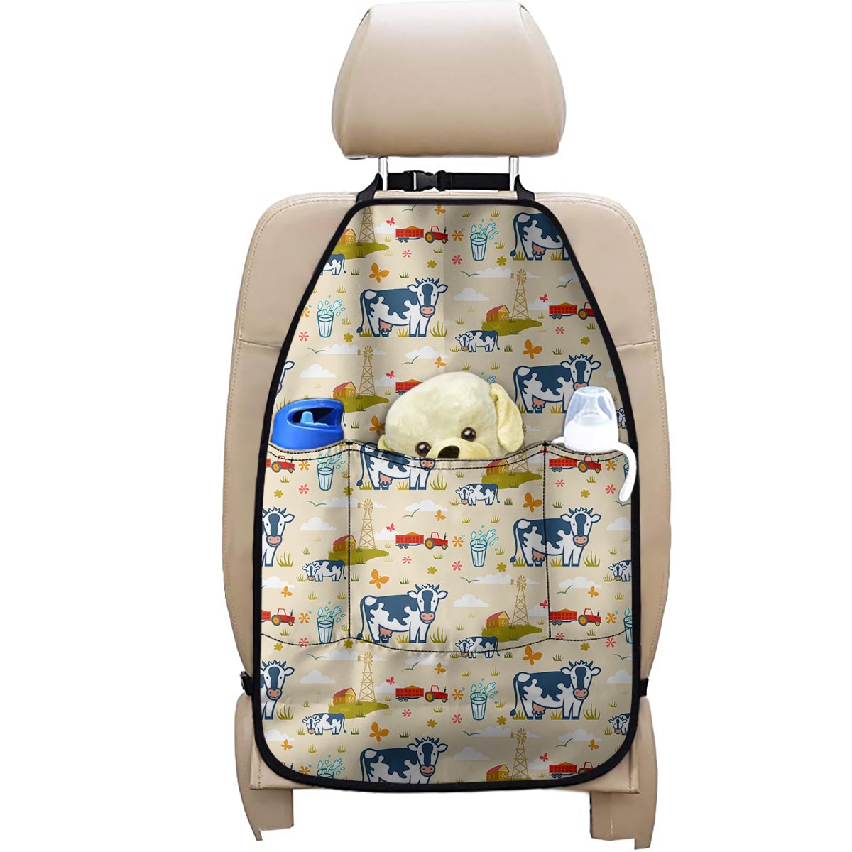 Cartoon Dairy Cow Farm Pattern Print Car Seat Organizers