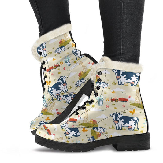 Cartoon Dairy Cow Farm Pattern Print Comfy Boots GearFrost