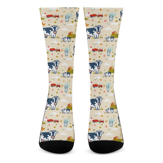 Cartoon Dairy Cow Farm Pattern Print Crew Socks