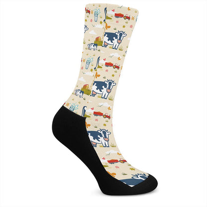 Cartoon Dairy Cow Farm Pattern Print Crew Socks