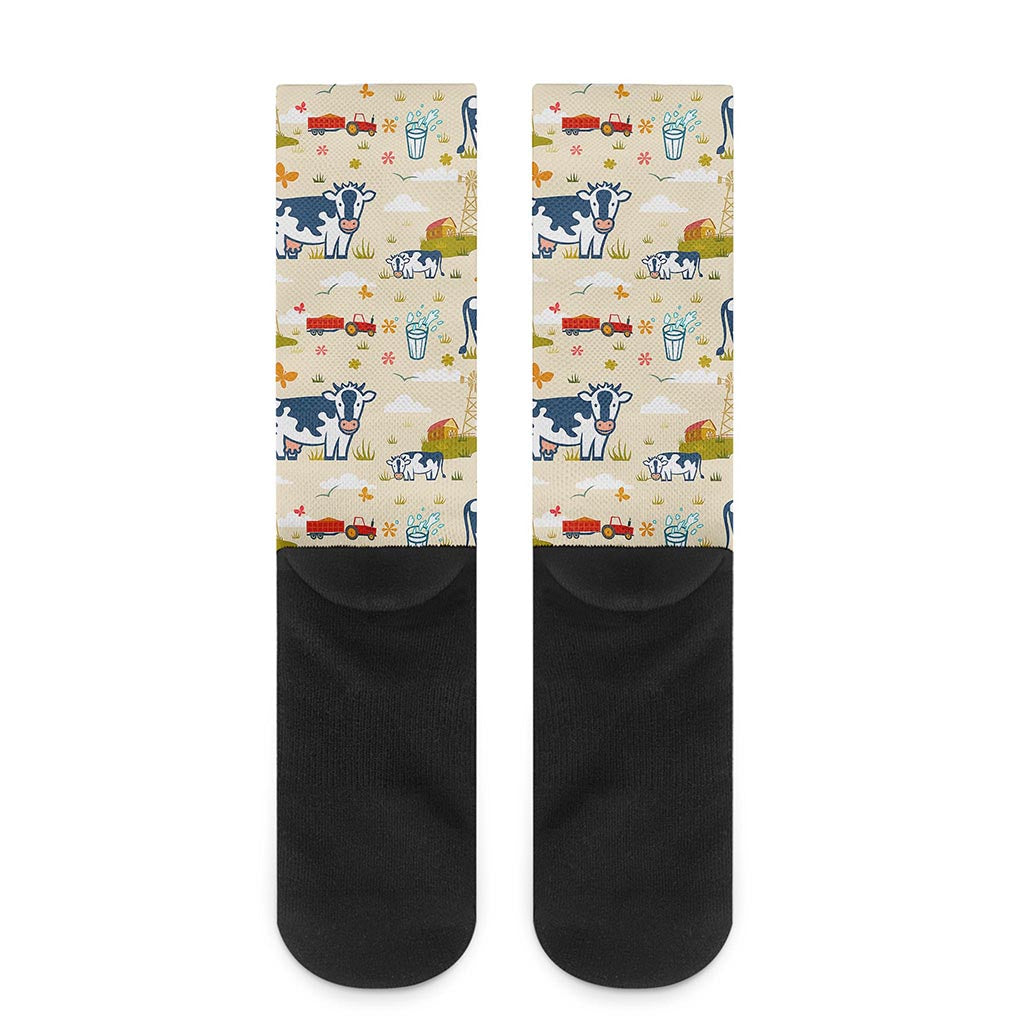Cartoon Dairy Cow Farm Pattern Print Crew Socks
