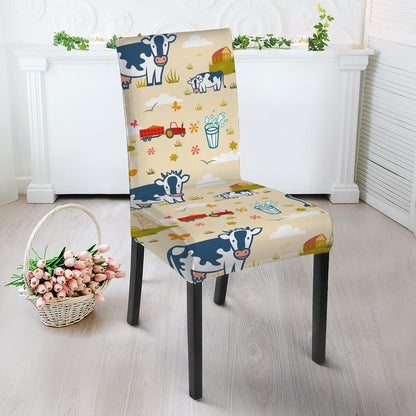 Cartoon Dairy Cow Farm Pattern Print Dining Chair Slipcover
