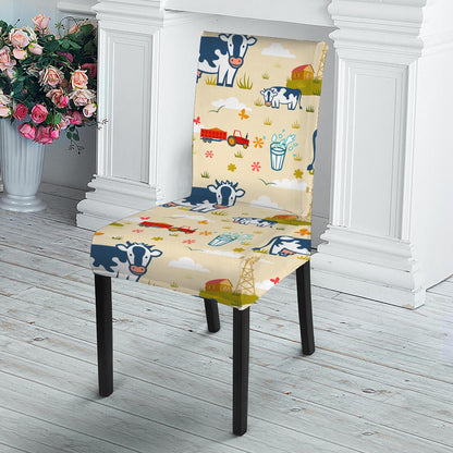 Cartoon Dairy Cow Farm Pattern Print Dining Chair Slipcover