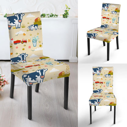 Cartoon Dairy Cow Farm Pattern Print Dining Chair Slipcover