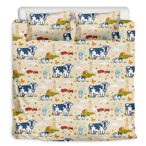 Cartoon Dairy Cow Farm Pattern Print Duvet Cover Bedding Set