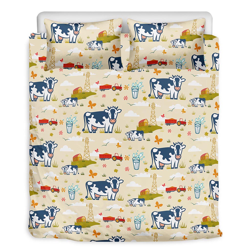Cartoon Dairy Cow Farm Pattern Print Duvet Cover Bedding Set