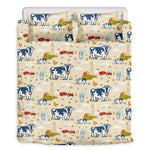 Cartoon Dairy Cow Farm Pattern Print Duvet Cover Bedding Set