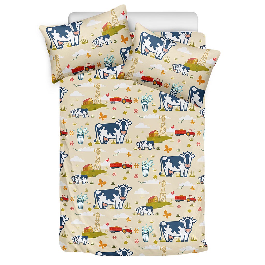 Cartoon Dairy Cow Farm Pattern Print Duvet Cover Bedding Set