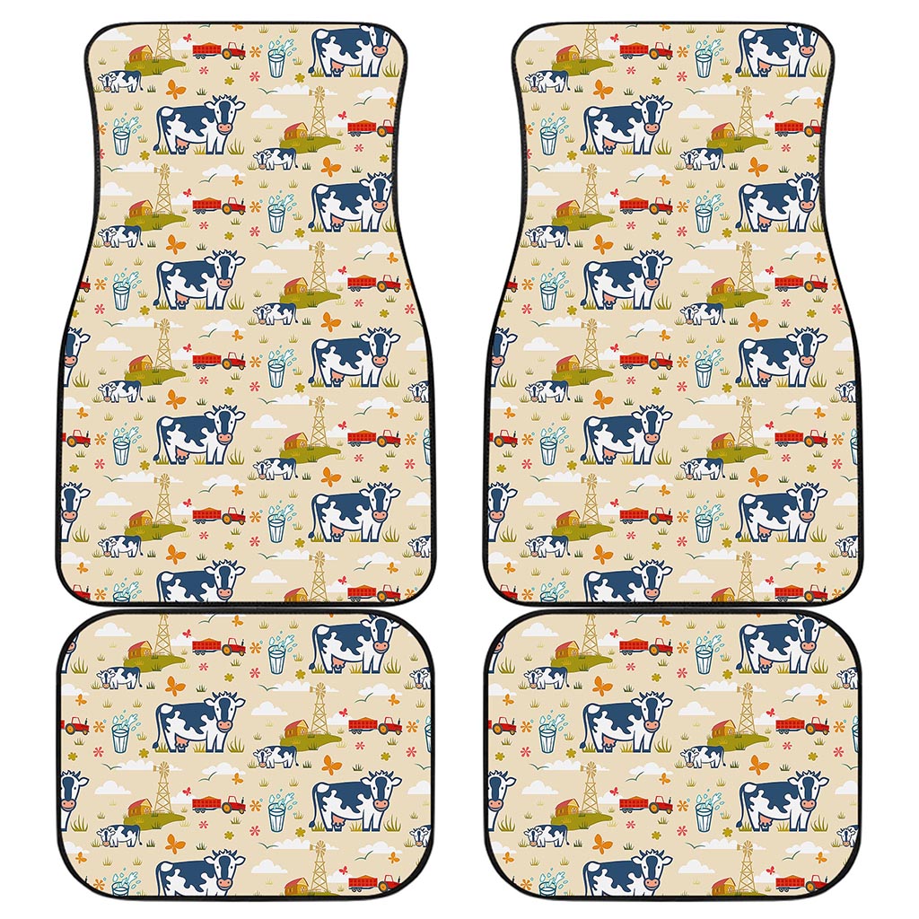 Cartoon Dairy Cow Farm Pattern Print Front and Back Car Floor Mats