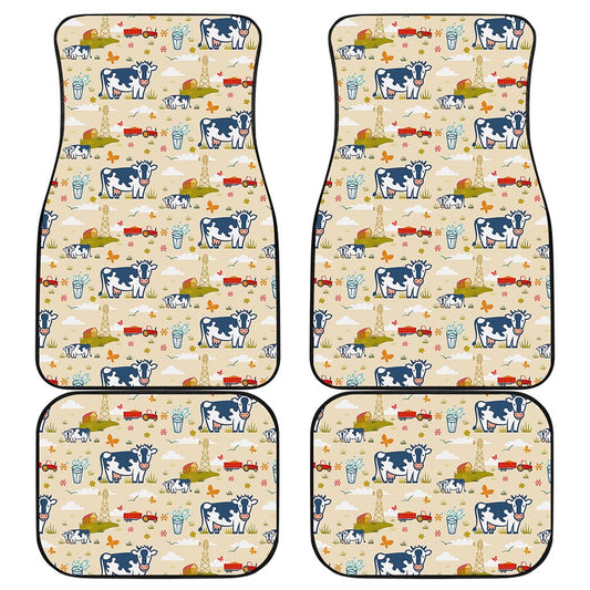 Cartoon Dairy Cow Farm Pattern Print Front and Back Car Floor Mats