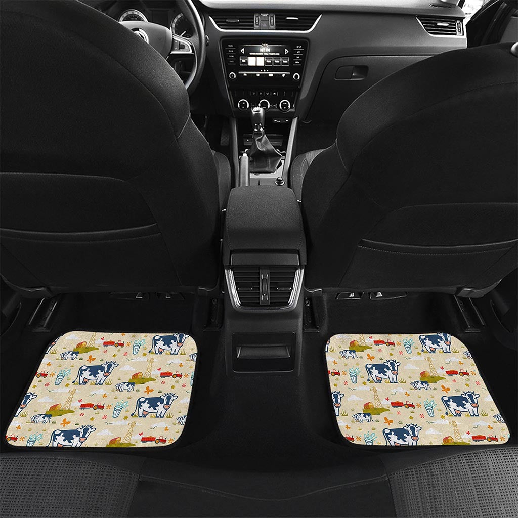 Cartoon Dairy Cow Farm Pattern Print Front and Back Car Floor Mats