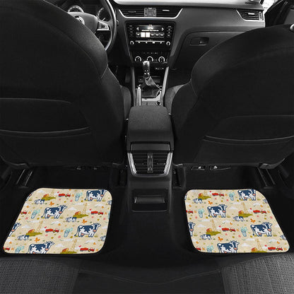 Cartoon Dairy Cow Farm Pattern Print Front and Back Car Floor Mats