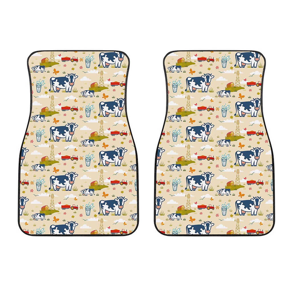 Cartoon Dairy Cow Farm Pattern Print Front Car Floor Mats