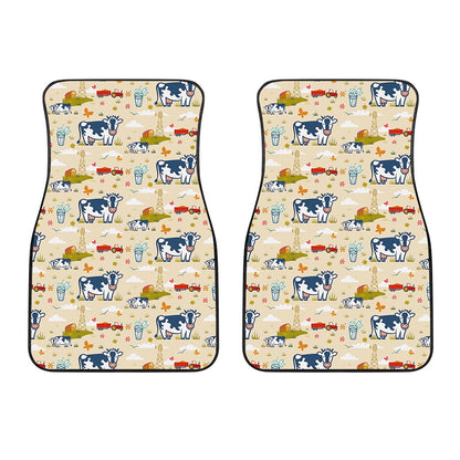 Cartoon Dairy Cow Farm Pattern Print Front Car Floor Mats