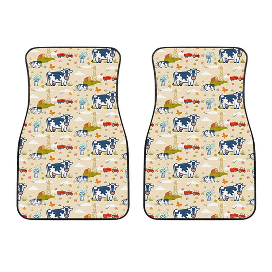 Cartoon Dairy Cow Farm Pattern Print Front Car Floor Mats