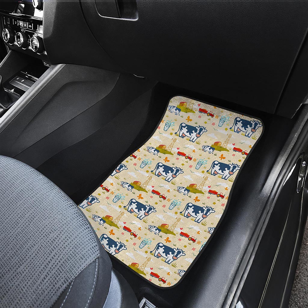 Cartoon Dairy Cow Farm Pattern Print Front Car Floor Mats