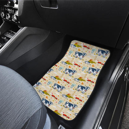 Cartoon Dairy Cow Farm Pattern Print Front Car Floor Mats