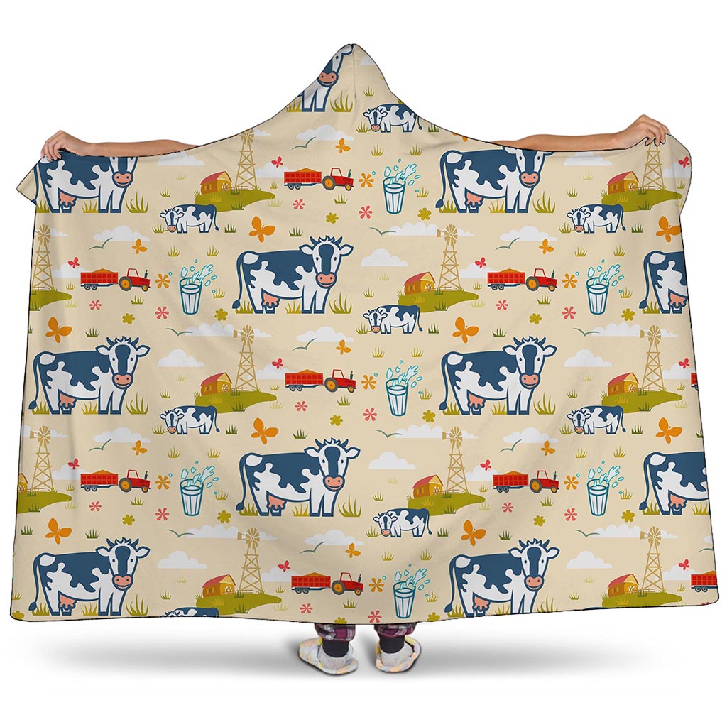 Cartoon Dairy Cow Farm Pattern Print Hooded Blanket