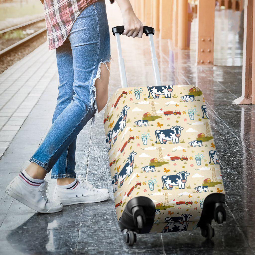 Cartoon Dairy Cow Farm Pattern Print Luggage Cover GearFrost
