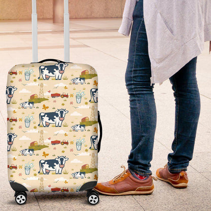 Cartoon Dairy Cow Farm Pattern Print Luggage Cover GearFrost