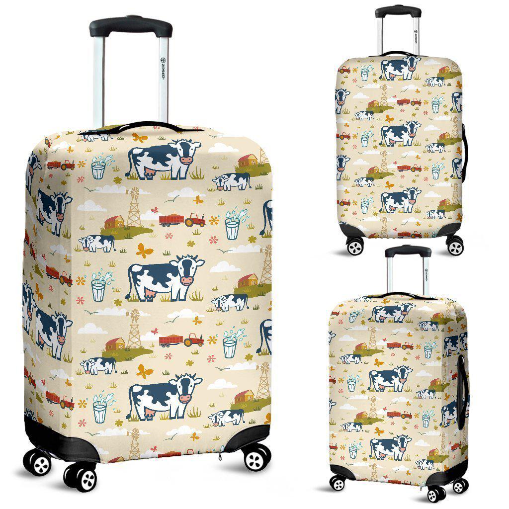 Cartoon Dairy Cow Farm Pattern Print Luggage Cover GearFrost