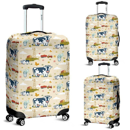 Cartoon Dairy Cow Farm Pattern Print Luggage Cover GearFrost
