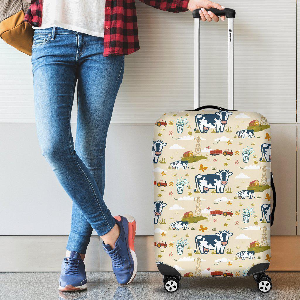 Cartoon Dairy Cow Farm Pattern Print Luggage Cover GearFrost