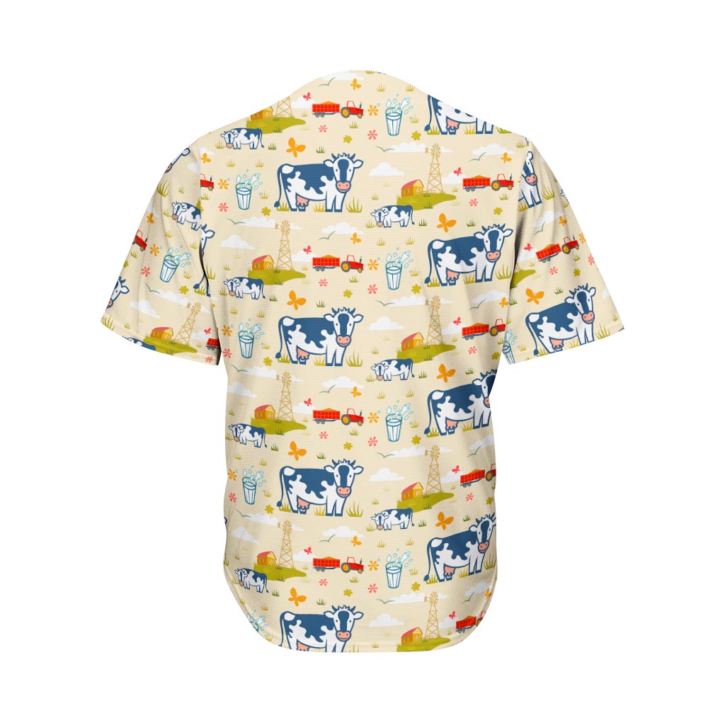 Cartoon Dairy Cow Farm Pattern Print Men's Baseball Jersey