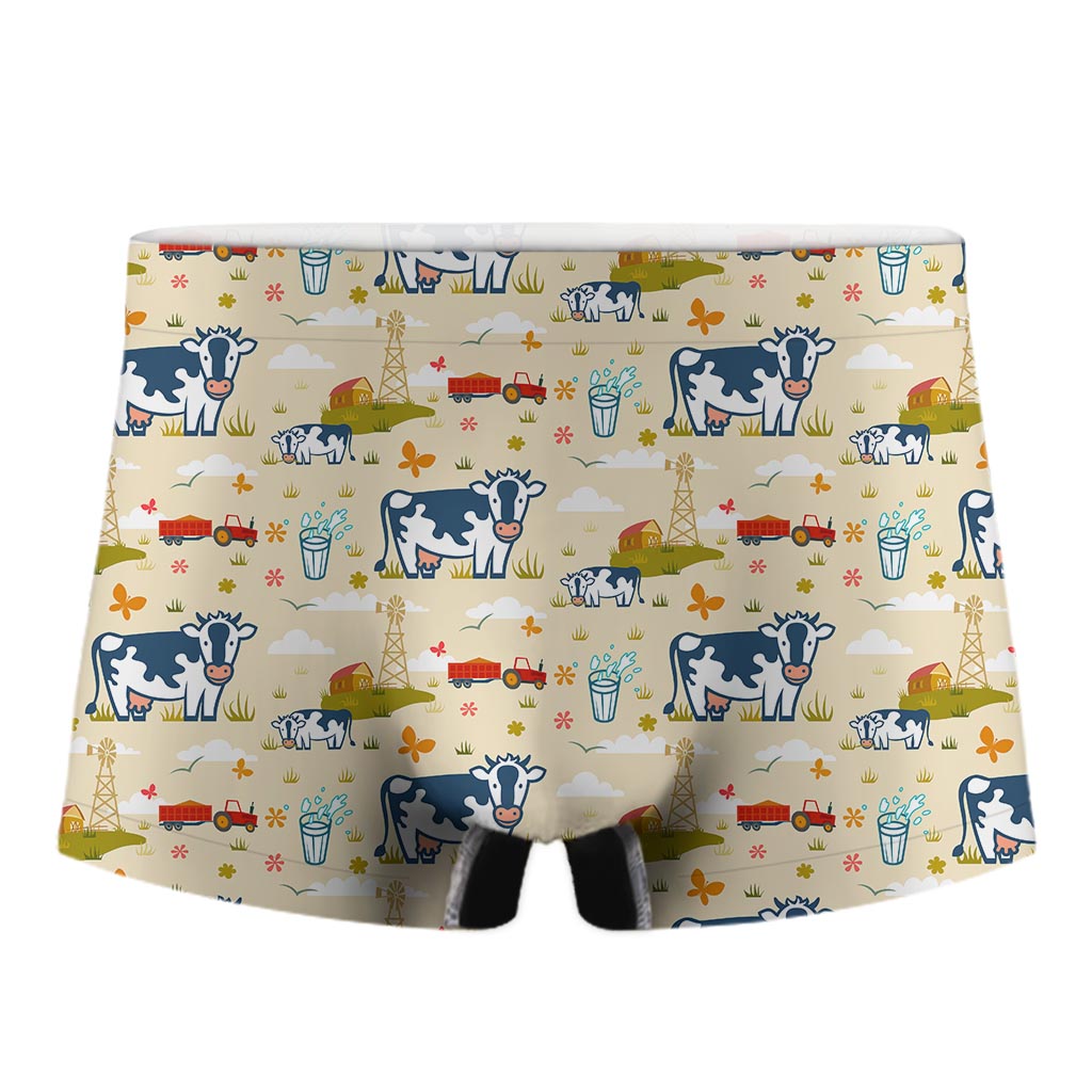 Cartoon Dairy Cow Farm Pattern Print Men's Boxer Briefs