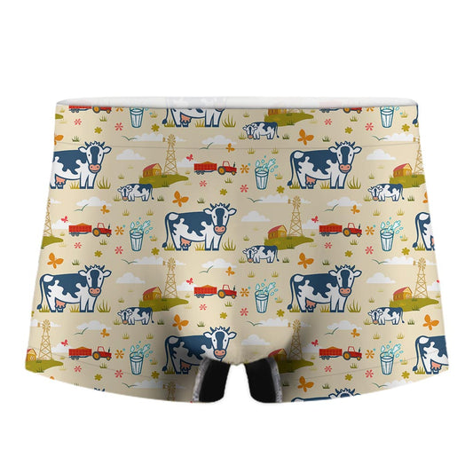 Cartoon Dairy Cow Farm Pattern Print Men's Boxer Briefs
