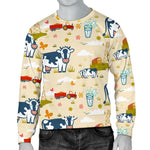 Cartoon Dairy Cow Farm Pattern Print Men's Crewneck Sweatshirt GearFrost