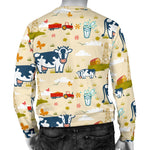 Cartoon Dairy Cow Farm Pattern Print Men's Crewneck Sweatshirt GearFrost