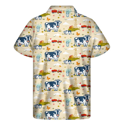 Cartoon Dairy Cow Farm Pattern Print Men's Short Sleeve Shirt