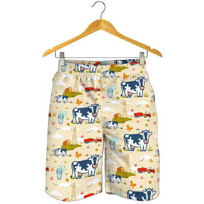 Cartoon Dairy Cow Farm Pattern Print Men's Shorts