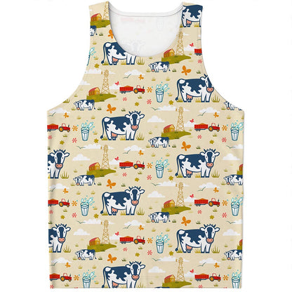 Cartoon Dairy Cow Farm Pattern Print Men's Tank Top