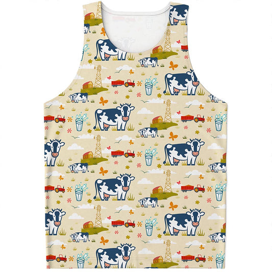 Cartoon Dairy Cow Farm Pattern Print Men's Tank Top