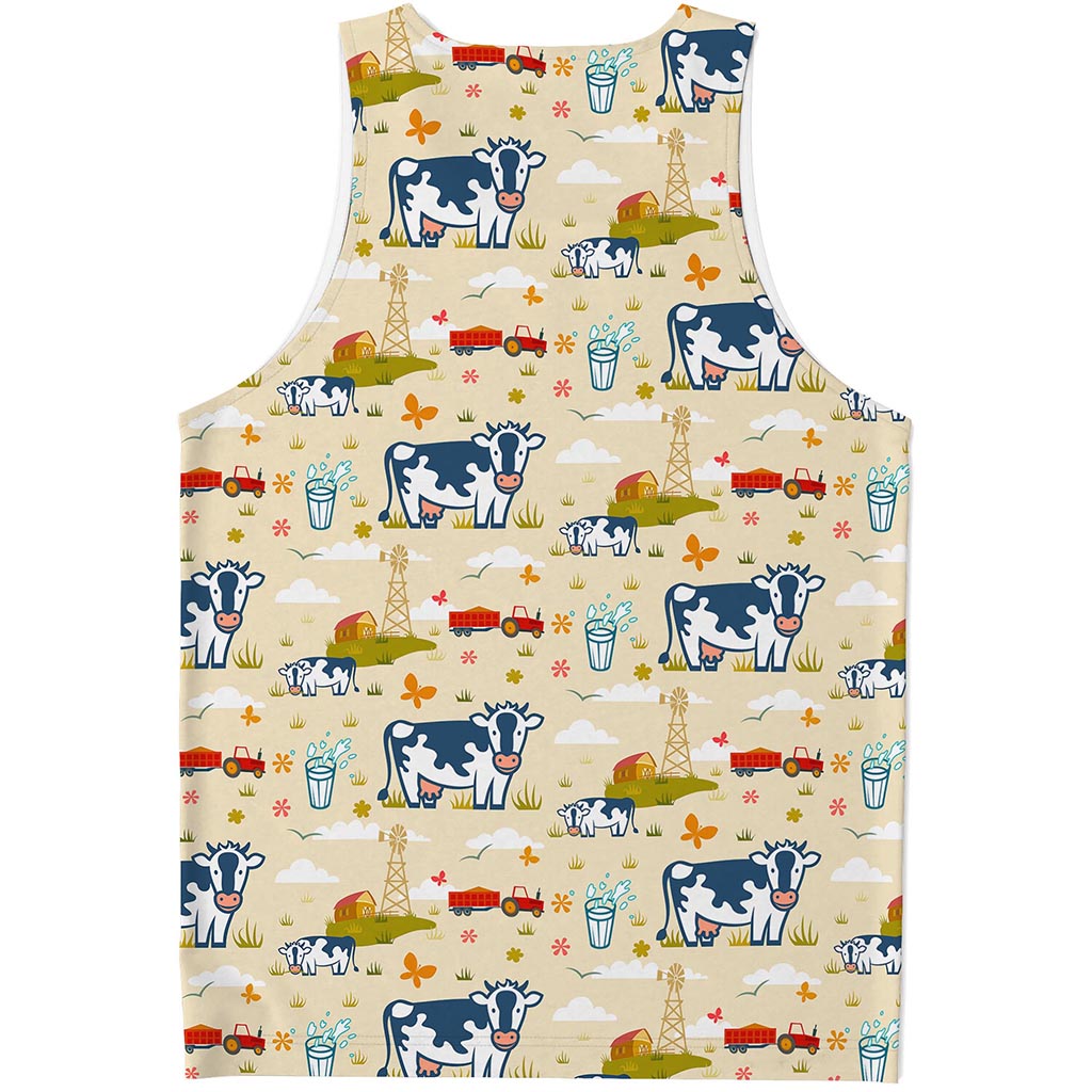 Cartoon Dairy Cow Farm Pattern Print Men's Tank Top
