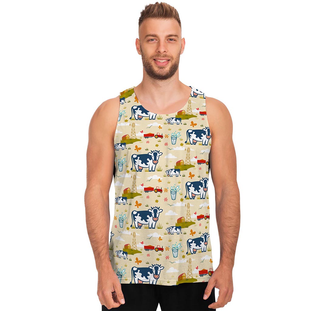 Cartoon Dairy Cow Farm Pattern Print Men's Tank Top