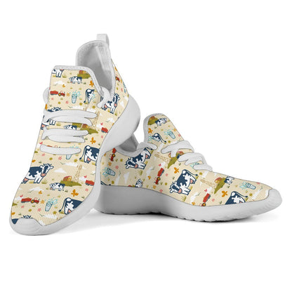 Cartoon Dairy Cow Farm Pattern Print Mesh Knit Shoes GearFrost
