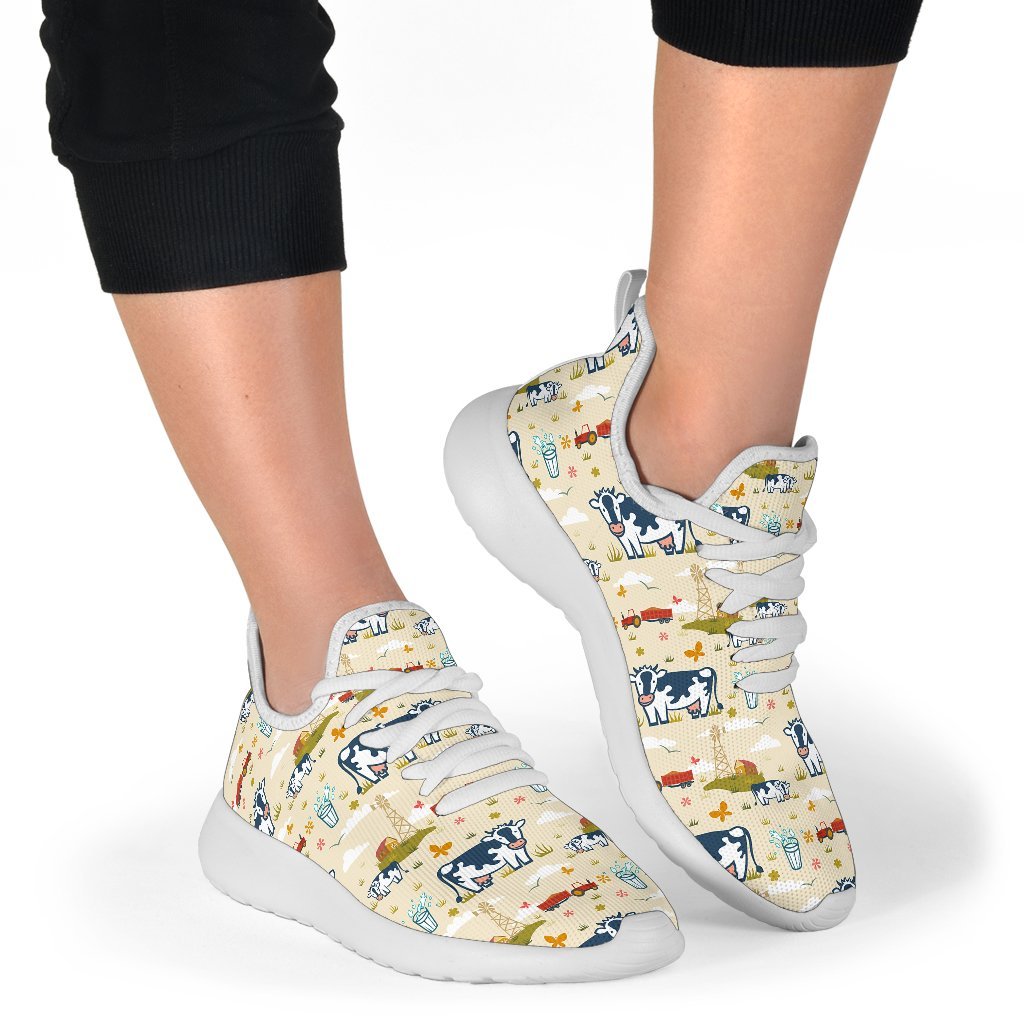 Cartoon Dairy Cow Farm Pattern Print Mesh Knit Shoes GearFrost