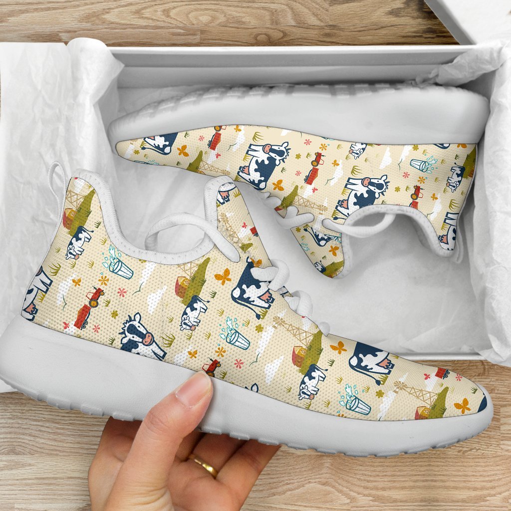 Cartoon Dairy Cow Farm Pattern Print Mesh Knit Shoes GearFrost