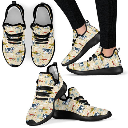 Cartoon Dairy Cow Farm Pattern Print Mesh Knit Shoes GearFrost