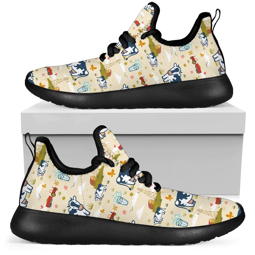 Cartoon Dairy Cow Farm Pattern Print Mesh Knit Shoes GearFrost