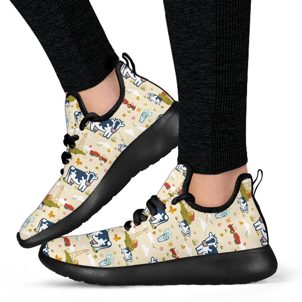 Cartoon Dairy Cow Farm Pattern Print Mesh Knit Shoes GearFrost