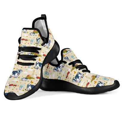 Cartoon Dairy Cow Farm Pattern Print Mesh Knit Shoes GearFrost