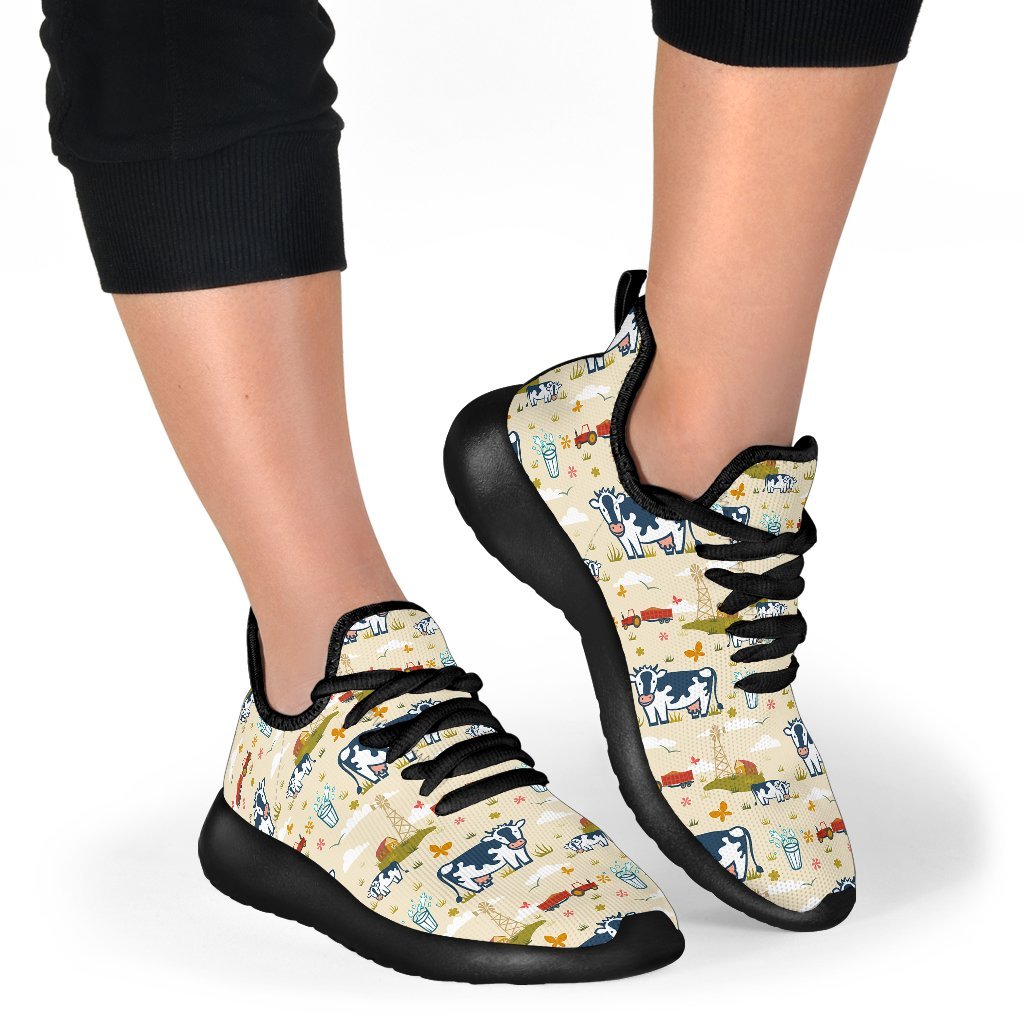Cartoon Dairy Cow Farm Pattern Print Mesh Knit Shoes GearFrost