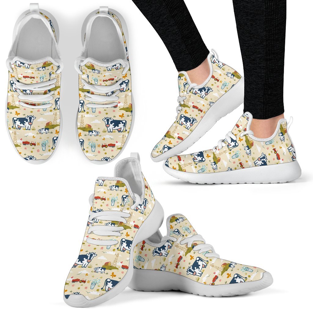 Cartoon Dairy Cow Farm Pattern Print Mesh Knit Shoes GearFrost